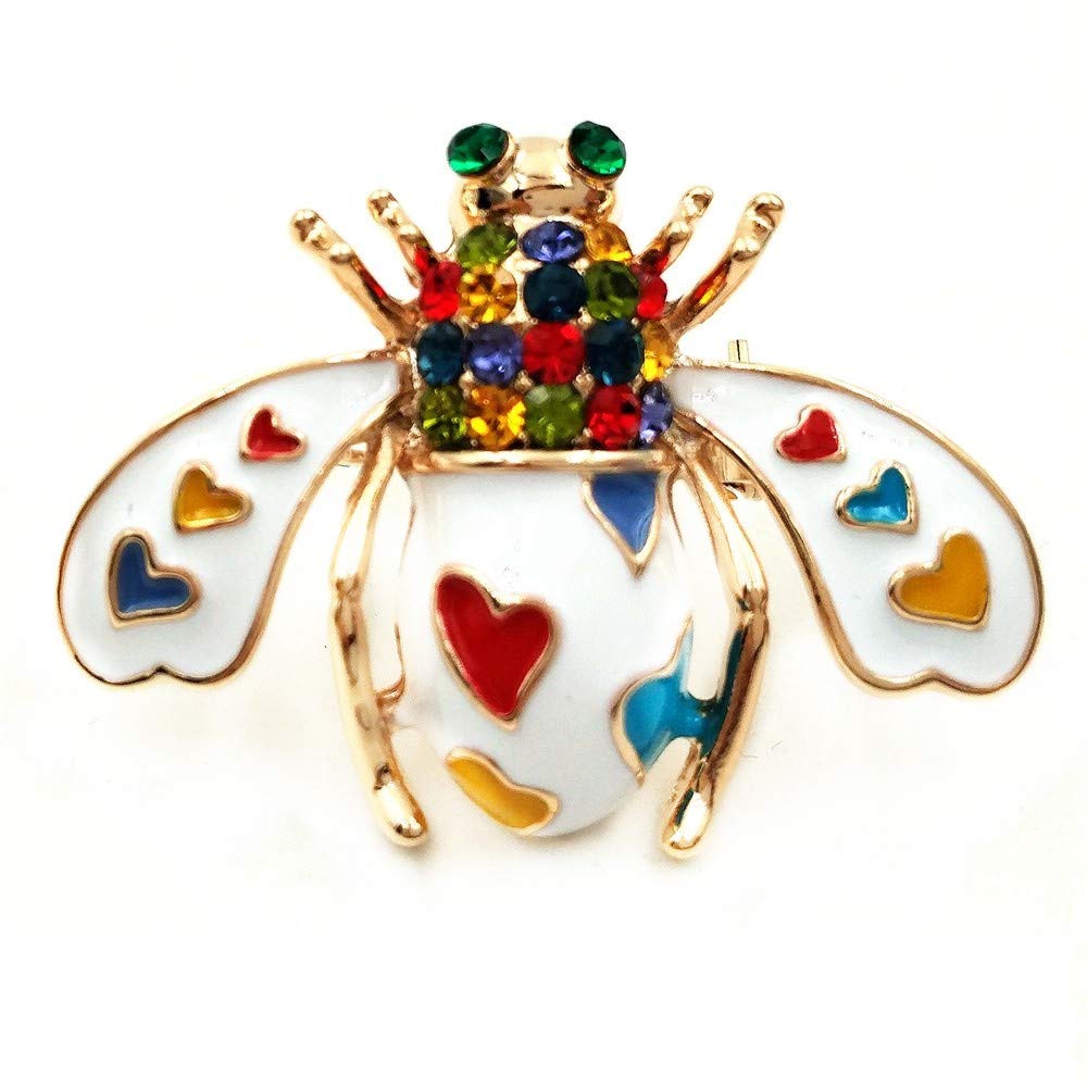 Super Cute Colored Heart Shaped Spotted White Bee Brooch Enamel Pin (White Bee)