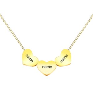 3 Gold Hearts Best Friends Necklace - Custom Engraving Triple Heart Pendant Necklace Long Distance Friendship Jewelry Birthday Gift (Gold)