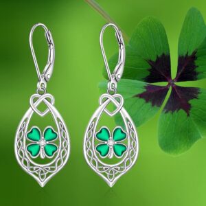 Talonior St Patricks Day Earrings Shamrock Earrings for Women Sterling Silver Good Lucky Irish Filigree Green Four Leaf Clover Earrings Friendship Jewelry Birthday Gifts