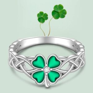 Shamrock Ring St Patrick's Day Shamrock Rings for Women Clover 925 Sterling Silver Celtic Ring Four Leaf Clover Irish Gifts Size 9