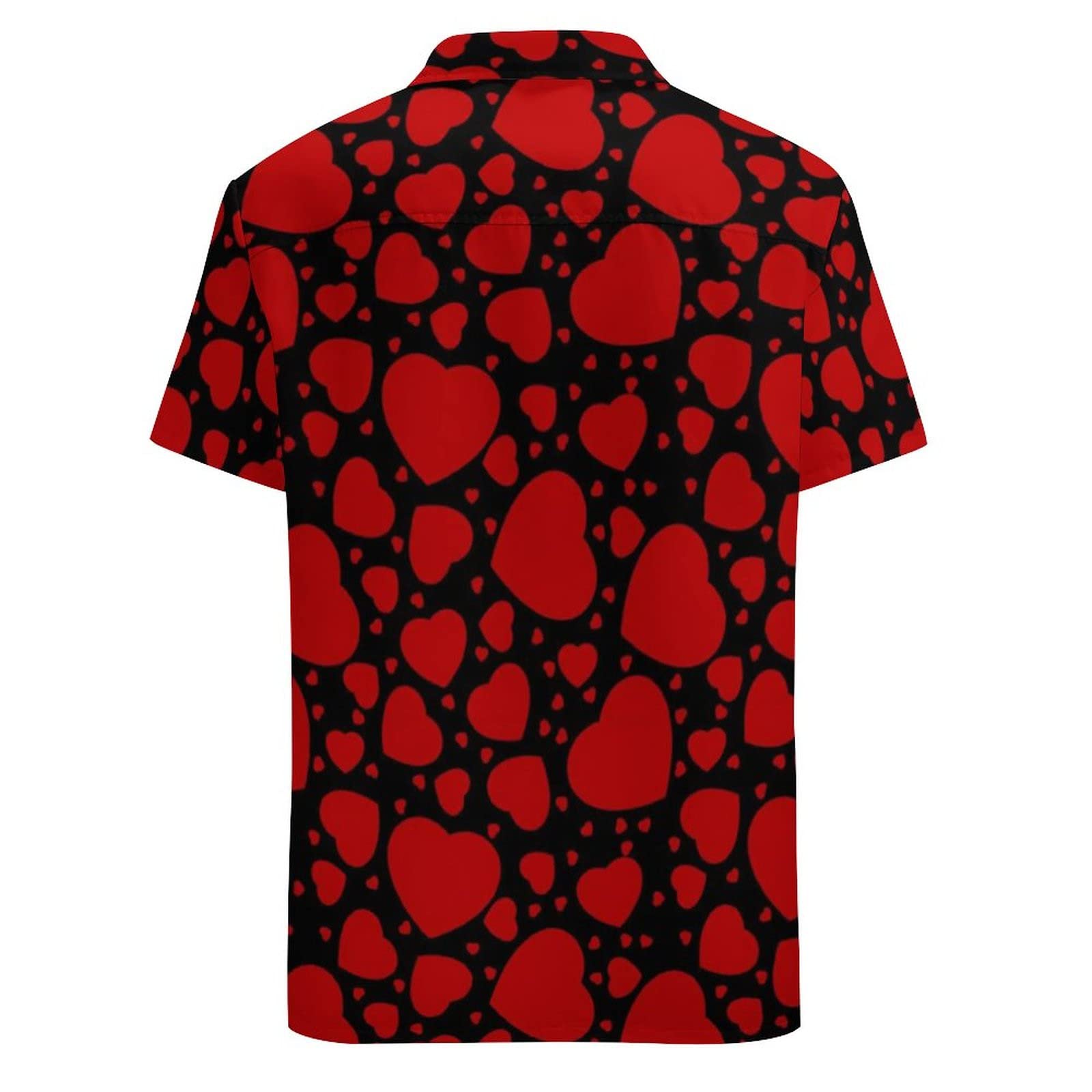 Valentine Day Summer Short Sleeve Shirts for Mens Button Heart Floral Printed Big and Tall Aloha Hawaiian Beach Poplin Shirt Red