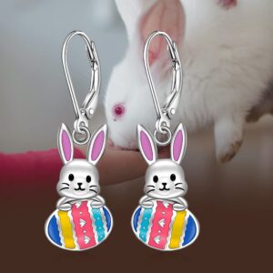 Bunny Earrings Easter Earrings for Women Lever Back Sterling Silver Animal Bunny Egg Rabbit Holiday Dangle Drop Easter Jewelry Gifts