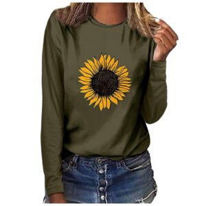 NKSUDET Light Long Sleeve Print Sleeve T-shirt Sweatshirt Blouse O-neck Women Long Top Pullover Sunflower Women's Blouse Print,Search History on My Account Green