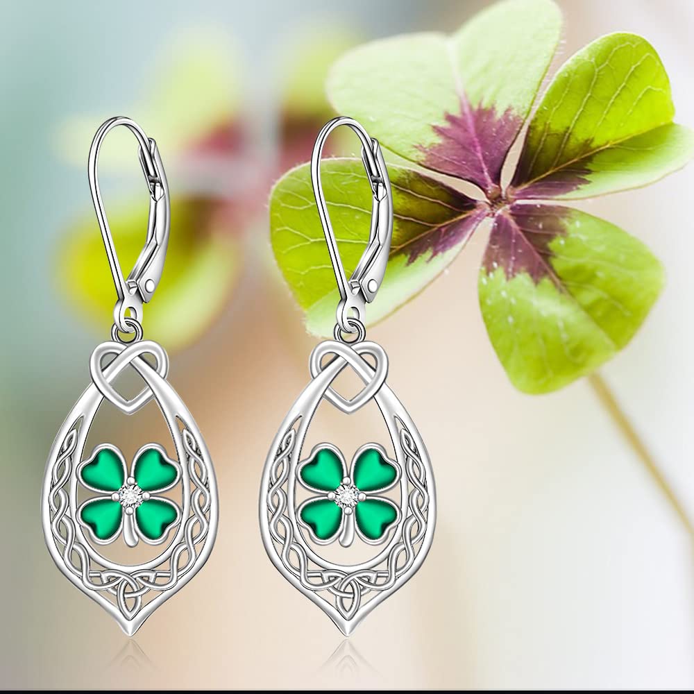 Talonior St Patricks Day Earrings Shamrock Earrings for Women Sterling Silver Good Lucky Irish Filigree Green Four Leaf Clover Earrings Friendship Jewelry Birthday Gifts