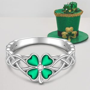 Shamrock Ring St Patrick's Day Shamrock Rings for Women Clover 925 Sterling Silver Celtic Ring Four Leaf Clover Irish Gifts Size 9