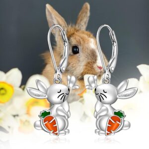 Bunny Earrings for Women Easter Bunny Earrings Carrot Dangle Drop Sterling Silver Animal Bunny Rabbit Holiday Easter Jewelry Gifts