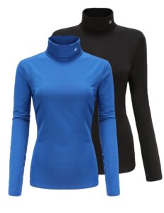 sslr-thermal-shirts for-women-turtleneck long sleeve tops fleece lined winter slim fitted mock neck base layer (medium, black sapphire blue)