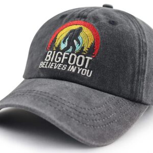 Sasquatch Gifts for Men Women, Funny Forest Bigfoot Believes in You Hat, Adjustable Washed Cotton Embroidered Wild Big Foot Baseball Cap, Birthday Gift for Sasquatch Lovers Outdoor Camping Hunting