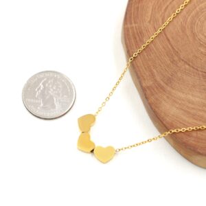 3 Gold Hearts Best Friends Necklace - Custom Engraving Triple Heart Pendant Necklace Long Distance Friendship Jewelry Birthday Gift (Gold)