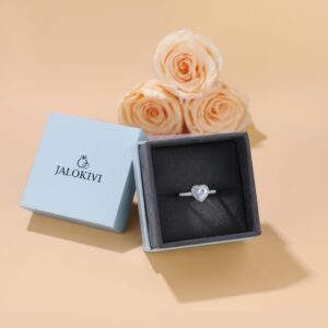 JALOKIVI 1CT 925 Sterling Silver Engagement Rings for Women Heart Cut Halo Cubic Zirconia Promise Rings for Her Size 4.5