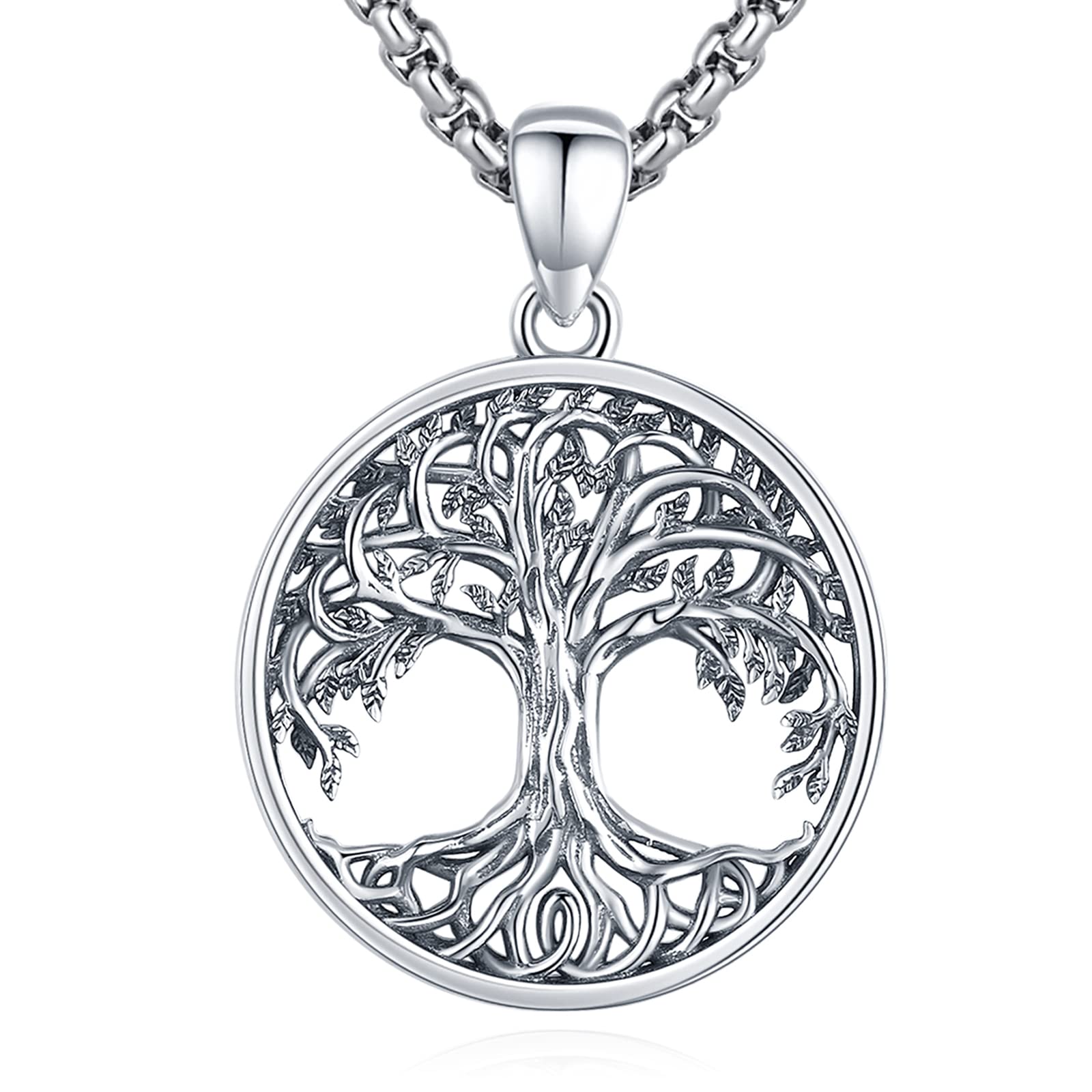 LOOVE Sterling Silver Tree of Life Pendant for Women Vintage Tree of Life Necklace Round Family Tree Pendant