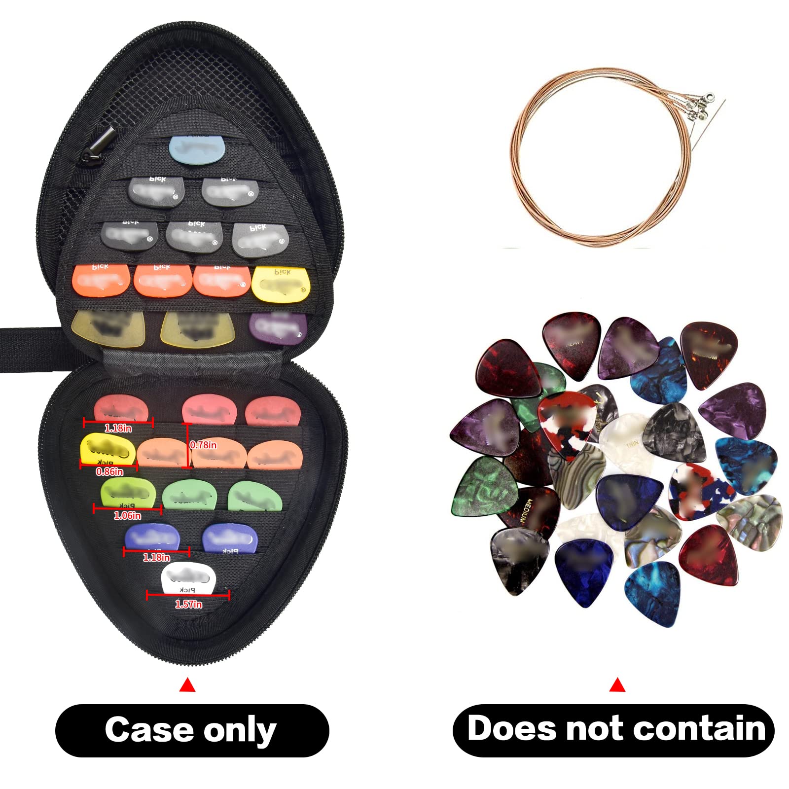 Guitar Picks Holder Case for Acoustic Electric Guitar Holds Over 39 Packs, Variety Pack Bass Picks Storage Pouch Organizer, Guitar Plectrums Bag with Mesh Pocket for Other Accessories (Box Only)