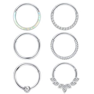 thunaraz 316l surgical steel hinged nose rings hoop 16g 18g septum rings for women men clicker cartilage earrings daith helix hoop tragus conch piercing jewelry 8mm 10mm