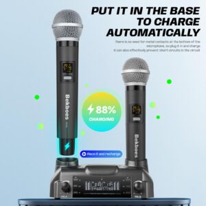 Professional Dual Dynamic Handheld UHF Wireless Microphone System, Magnetic Inductive Wireless Charging, 165ft Range for Home Karaoke/Meeting/Party/Church/Wedding