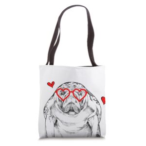 Manatee with Heart Glasses Valentines Day Sea Life Lover Tote Bag