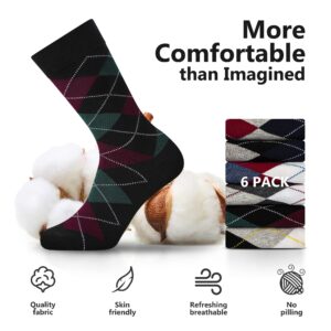 Fandecie Mens Argyle Dress Crew Socks 6 Pair Pack for Shoe Size 9-13