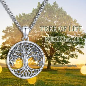 LOOVE Sterling Silver Tree of Life Pendant for Women Vintage Tree of Life Necklace Round Family Tree Pendant