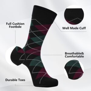 Fandecie Mens Argyle Dress Crew Socks 6 Pair Pack for Shoe Size 9-13