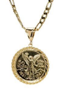 50 pesos and mexican eagle centenario with 26" necklace (24k gold plated)