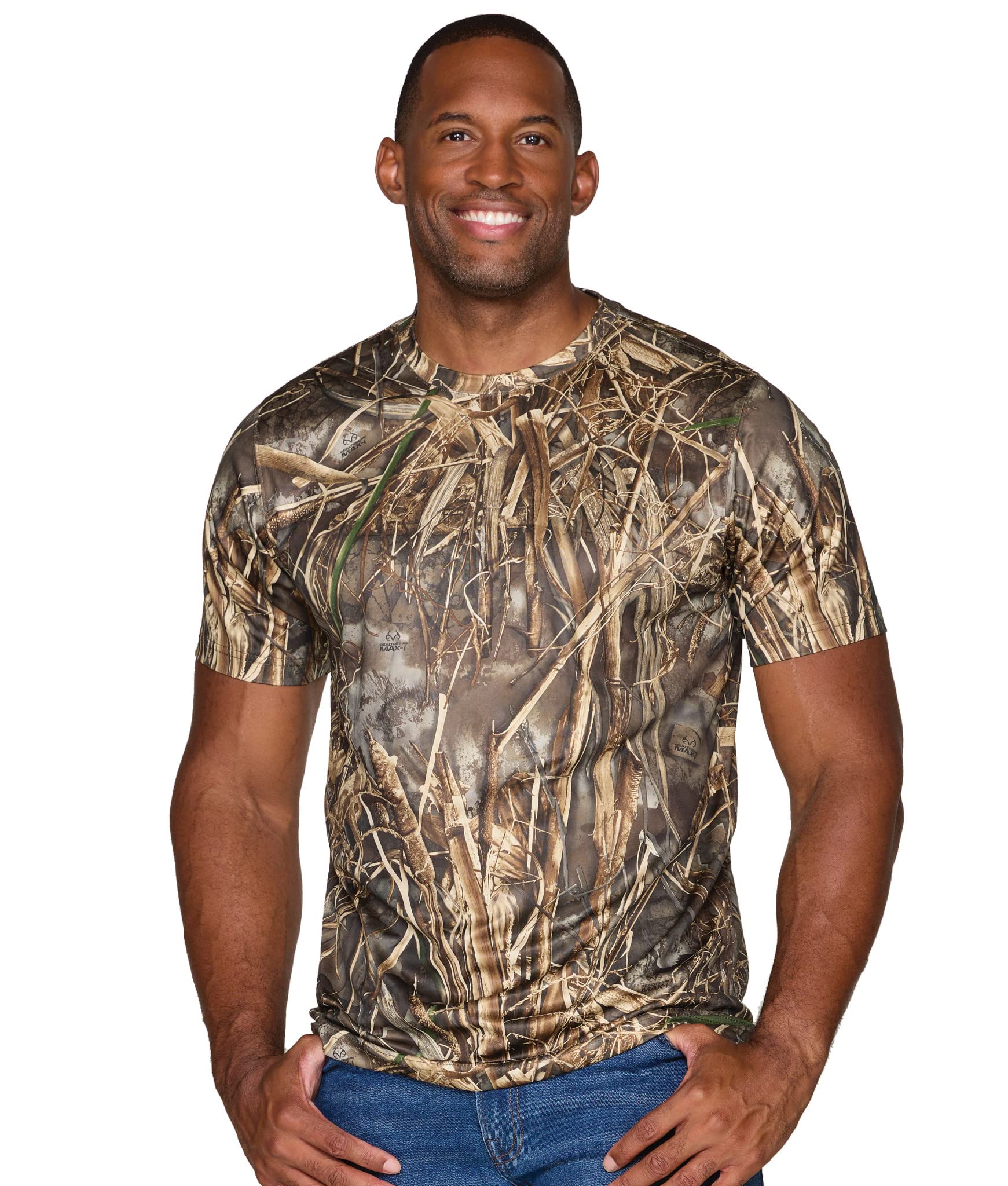 Realtree Men's Essential Camo Lightweight Performance Short Sleeve Shirt (RT MAX-7, Large)