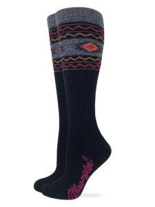 wrangler ladies merino wool blend aztec knee high boot socks 1 pair pack (black)