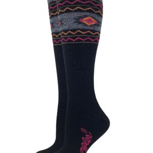 Wrangler Ladies Merino Wool Blend Aztec Knee High Boot Socks 1 Pair Pack (Black)