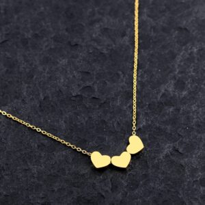 3 Gold Hearts Best Friends Necklace - Custom Engraving Triple Heart Pendant Necklace Long Distance Friendship Jewelry Birthday Gift (Gold)