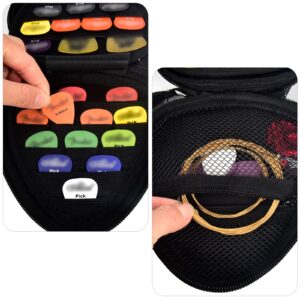 Guitar Picks Holder Case for Acoustic Electric Guitar Holds Over 39 Packs, Variety Pack Bass Picks Storage Pouch Organizer, Guitar Plectrums Bag with Mesh Pocket for Other Accessories (Box Only)