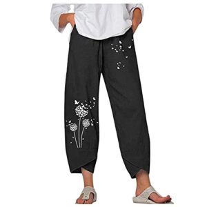 mackneog casual capri pants wide leg wide leg loose fitting capri for women casual summer casual linen capris cropped cotton black