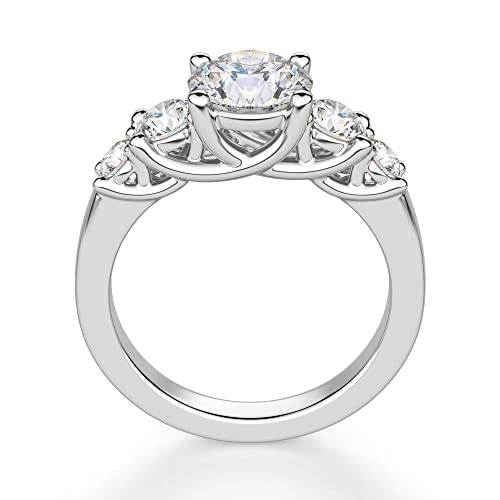 Riya Gems 5 Carat Round Diamond Moissanite Engagement Ring Wedding Ring Eternity Band Vintage Solitaire Halo Hidden Prong Setting Silver Jewelry Anniversary Promise Ring Gift (8.5)