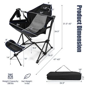 Tangkula Set of 2 Hammock Camping Chair, Portable Camp Chair with Retractable Footrest, Adjustable Back, Headrest, Cup Holder & Carry Bag, Outdoor Folding Lawn Chair for Camping, Fishing, Hiking