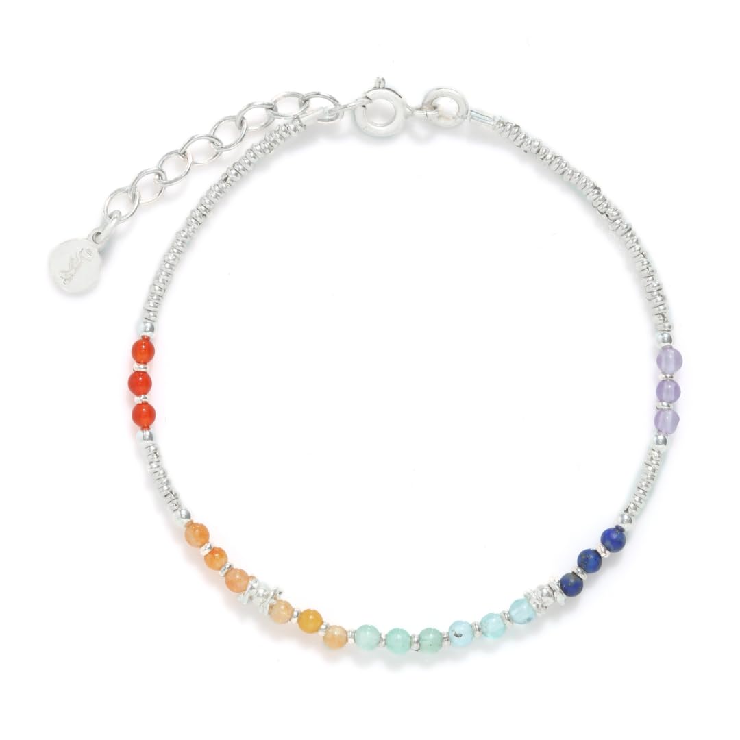 Simbolik Silver 7 chakra bracelet for women, made with 950 sterling silver and natural agate (7 Chakra Bracelet Model 2)