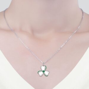 Talonior Shamrock Necklace St Patricks Day Necklace Clover Shamrock Pendant 925 Sterling Silver Luck Celtic Irish Green Lucky Jewelry Gifts (Shamrock4)