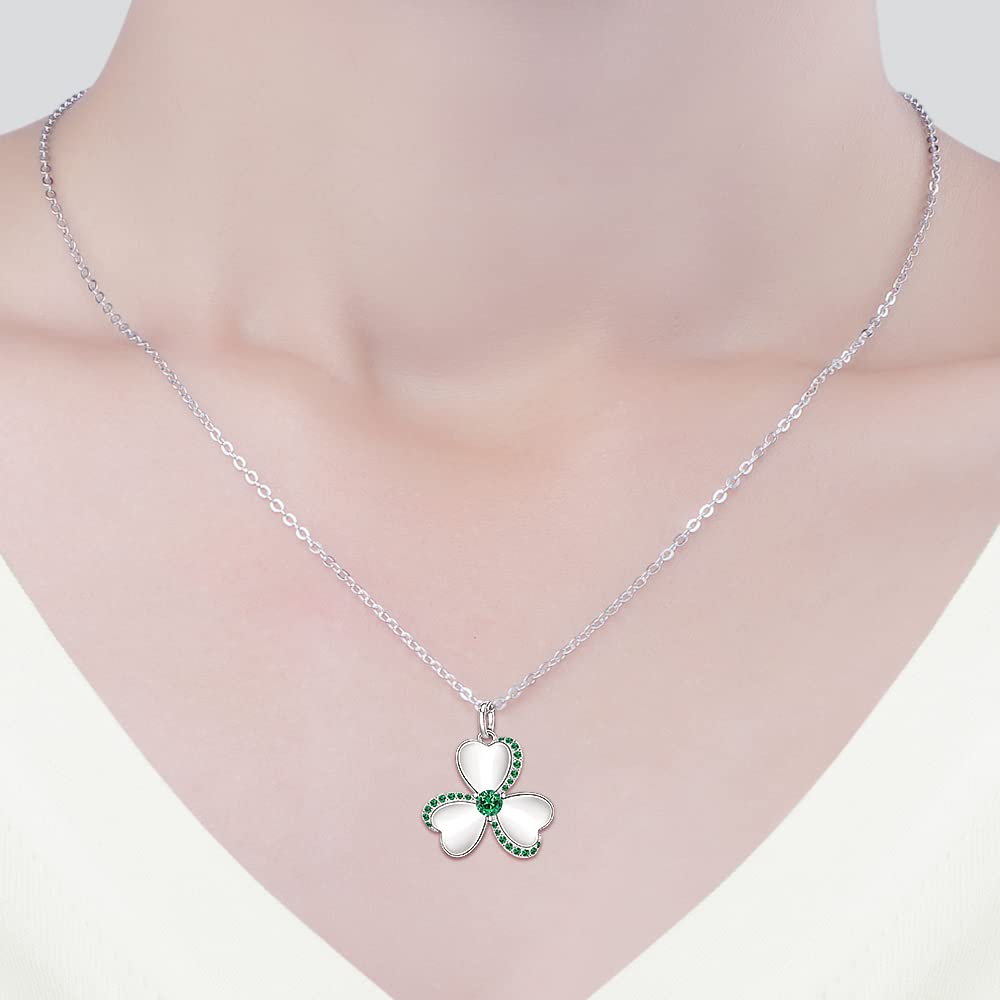 Talonior Shamrock Necklace St Patricks Day Necklace Clover Shamrock Pendant 925 Sterling Silver Luck Celtic Irish Green Lucky Jewelry Gifts (Shamrock4)