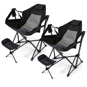 Tangkula Set of 2 Hammock Camping Chair, Portable Camp Chair with Retractable Footrest, Adjustable Back, Headrest, Cup Holder & Carry Bag, Outdoor Folding Lawn Chair for Camping, Fishing, Hiking