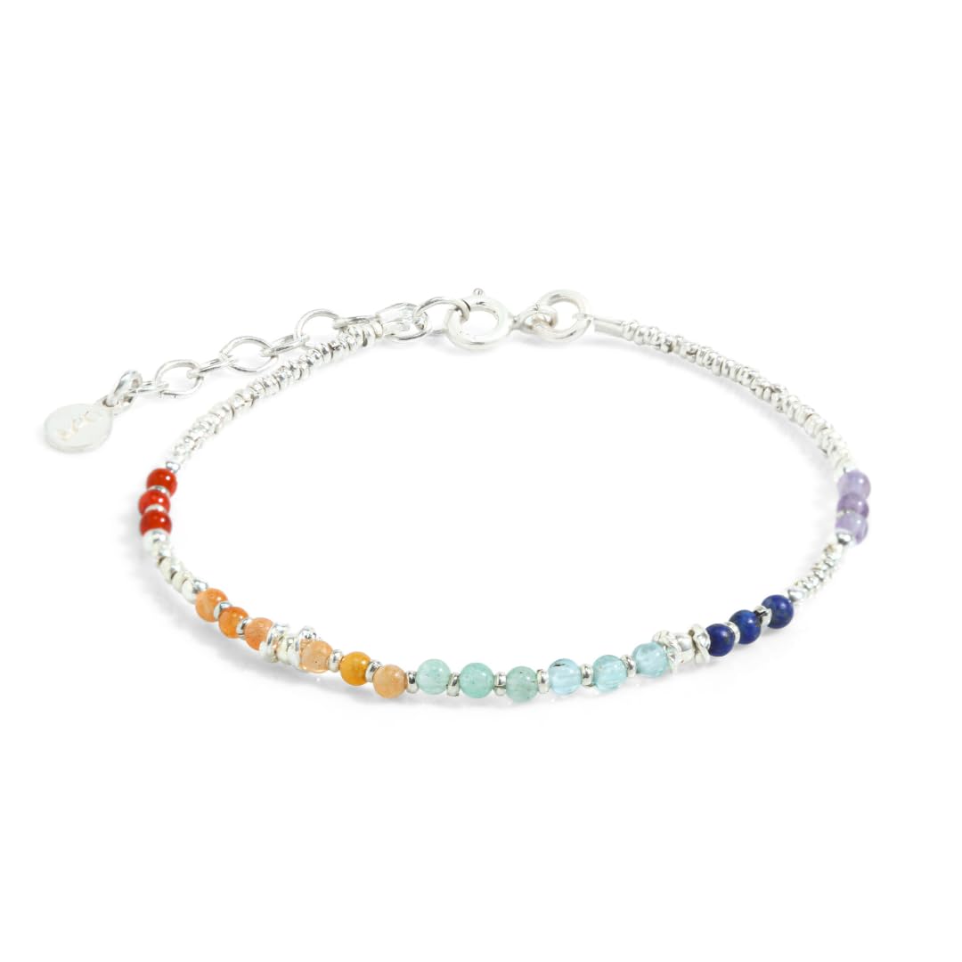 Simbolik Silver 7 chakra bracelet for women, made with 950 sterling silver and natural agate (7 Chakra Bracelet Model 2)