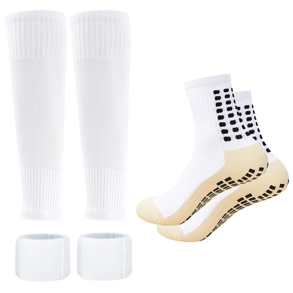 Men's Soccer Non Skid Ball Socks Anti Slip Grip Non Slip Socks, Shin Guard sleeves, Guard Straps for Football