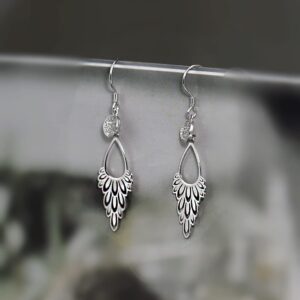 White gold plated 925 Sterling Silver Bohemia Chandelier Filigree Dangle &Drop Earrings for women 1.9Inches long