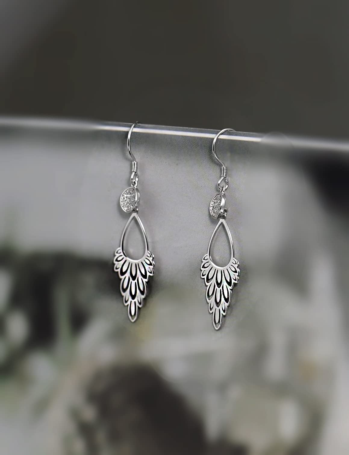 White gold plated 925 Sterling Silver Bohemia Chandelier Filigree Dangle &Drop Earrings for women 1.9Inches long