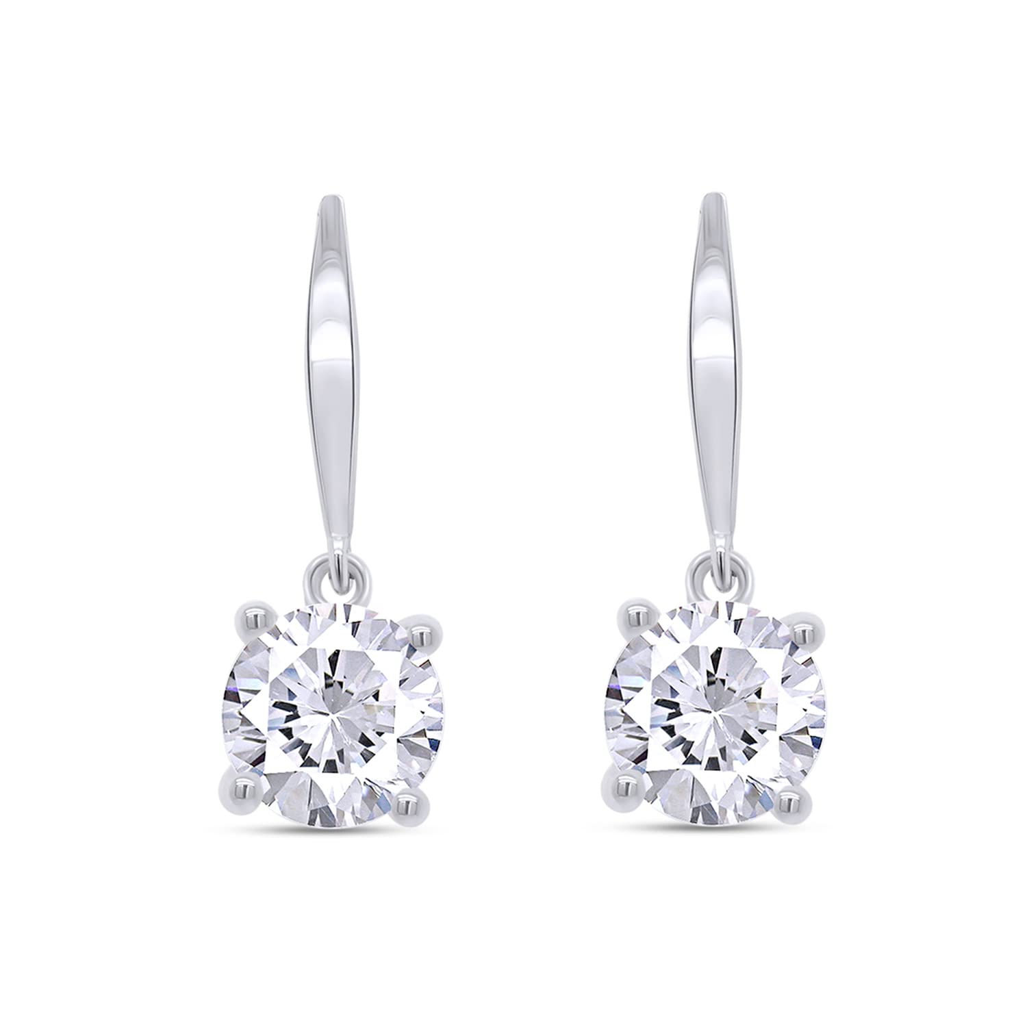 4CT Moissanite Dangle Earrings, D Color Ideal Cut Lab Created Moissanite Diamond 18K White Gold Over Sterling Silver 4 Prong Earrings for Women