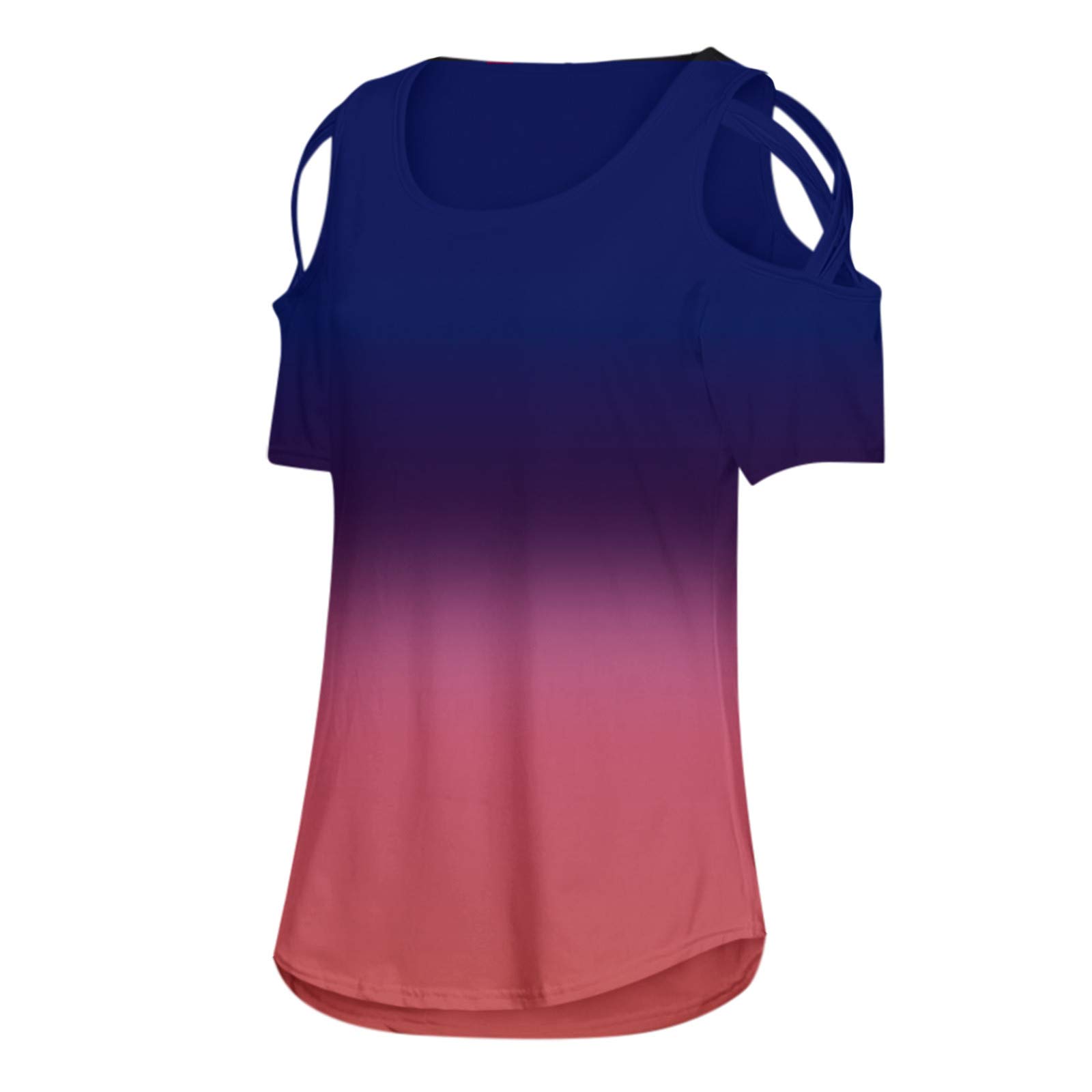 Womens Plus Size Tops T-Shirt Summer Shoulder Cold Women Strappy Short Blouses Gradient Sleeve Tops Women's Blouse Purple