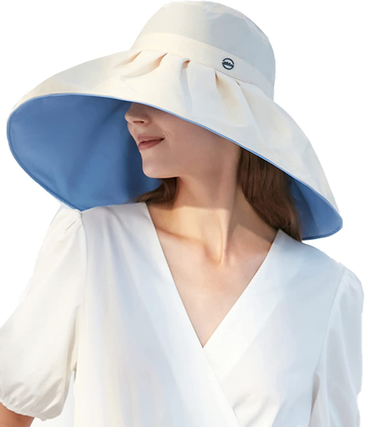 BENEUNDER Large Brim Floppy Sun Hats for Women Summer Beach Sun Hat Foldable UPF 50+ (Ivory)