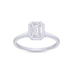 savearth diamonds 1 carat 5x7mm emerald cut lab created moissanite diamond bezel set solitaire engagement ring for women in 14k white gold plated 925 sterling silver (color : g-h, clarity : vvs1)-7