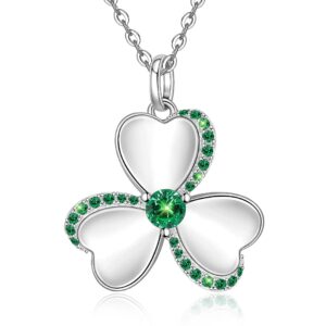 Talonior Shamrock Necklace St Patricks Day Necklace Clover Shamrock Pendant 925 Sterling Silver Luck Celtic Irish Green Lucky Jewelry Gifts (Shamrock4)