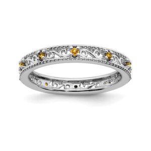 Vagmine Jewel Solid 925 Sterling Silver Stackable Yellow Citrine Gemstone Eternity Band Women Wedding Ring GIFT FOR HER (Sterling Silver, 7)