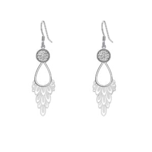 White gold plated 925 Sterling Silver Bohemia Chandelier Filigree Dangle &Drop Earrings for women 1.9Inches long