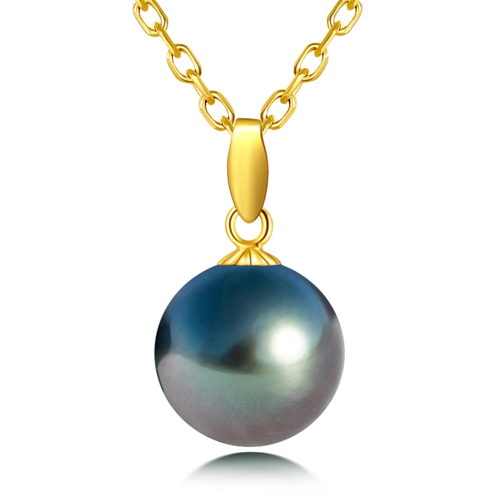 mihiarii Tahitian Black Pearl Necklace 18K Real Solid Yellow Gold Pendant 10MM Tahiti Natural Pearl Necklaces Birthday Anniversary Mothers Day Valentines Day Christmas Gifts for Mom Her Women