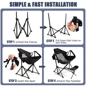 Tangkula Set of 2 Hammock Camping Chair, Portable Camp Chair with Retractable Footrest, Adjustable Back, Headrest, Cup Holder & Carry Bag, Outdoor Folding Lawn Chair for Camping, Fishing, Hiking