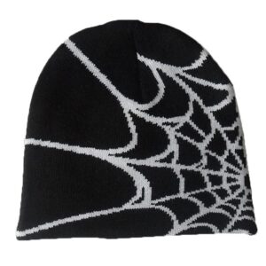 spider web jacquard beanie| black, gray