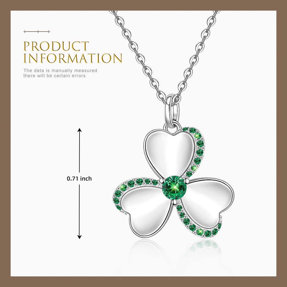 Talonior Shamrock Necklace St Patricks Day Necklace Clover Shamrock Pendant 925 Sterling Silver Luck Celtic Irish Green Lucky Jewelry Gifts (Shamrock4)